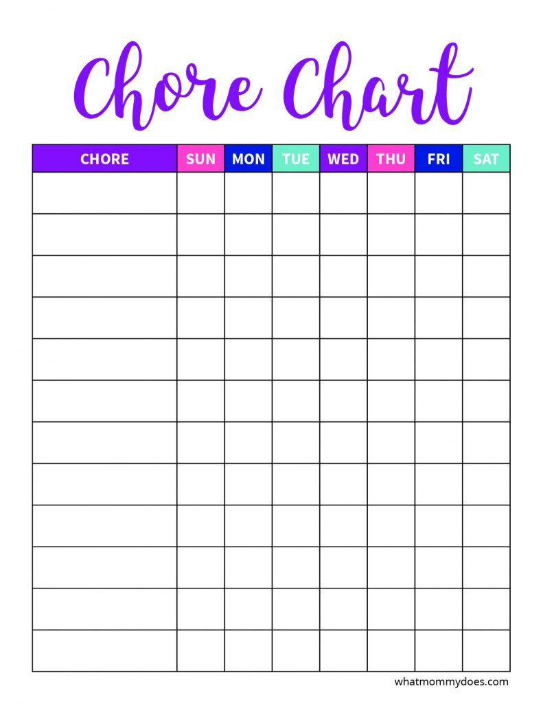 Weekly Chore Chart Templates Free Blank Printable Weekly Chore Chart Template for Kids
