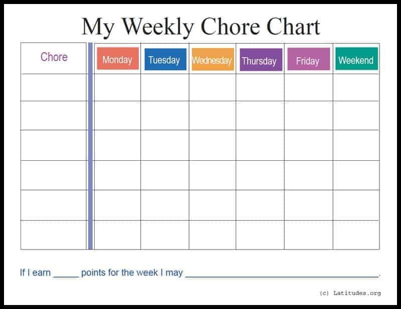Weekly Chore Chart Templates Free Weekly Chore Chart Colorful