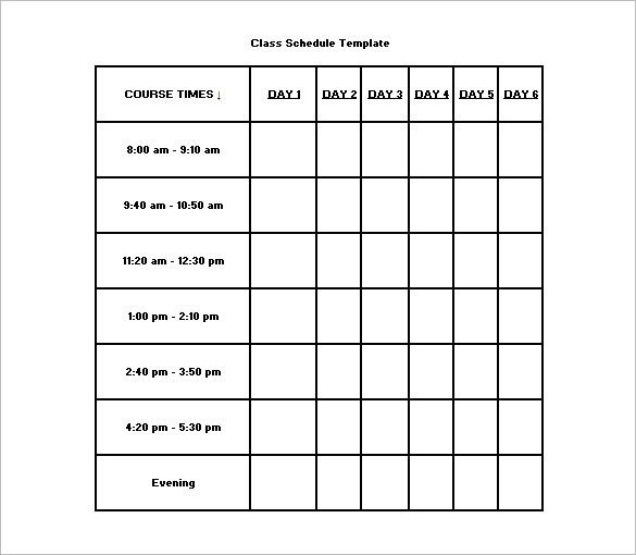 Weekly Class Schedule Template Class Schedule Template 36 Free Word Excel Documents