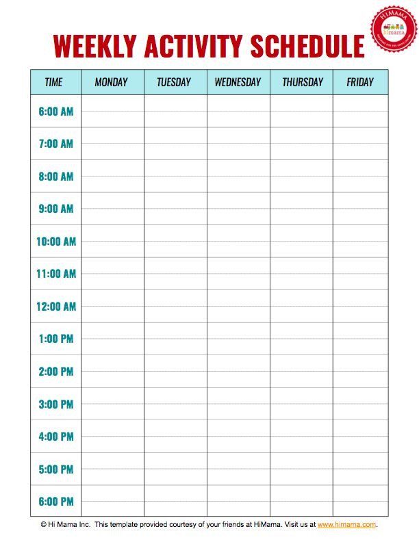Weekly Class Schedule Template Daycare Weekly Schedule Template 5 Day