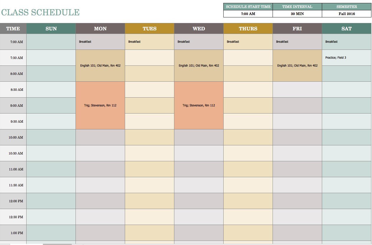 Weekly Class Schedule Template Free Weekly Schedule Templates for Excel Smartsheet