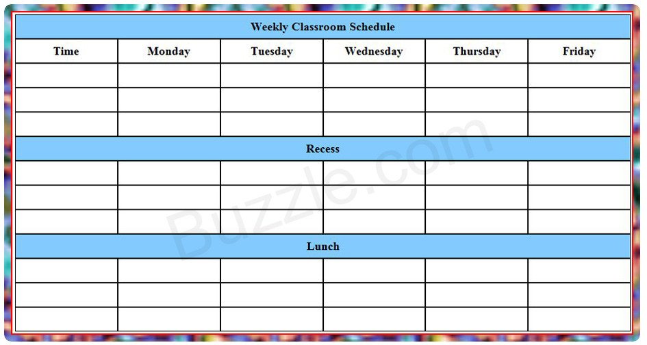 Weekly Class Schedule Template Printable Weekly Class Schedule Template