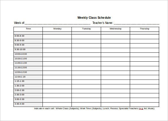 Weekly Class Schedule Template Sample Class Schedule 8 Documents In Pdf Word