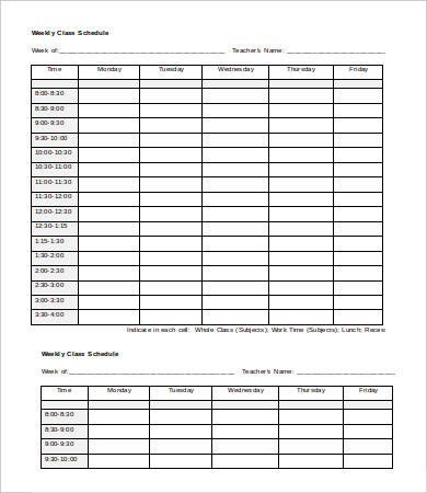 Weekly Class Schedule Template Week Schedule Template 12 Free Word Excel Pdf