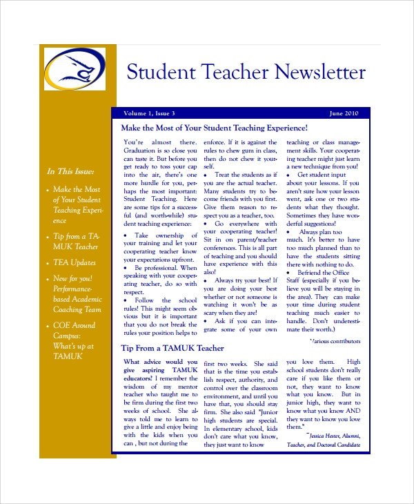 Weekly Classroom Newsletter Template Sample Teacher Newsletter Template 6 Free Documents