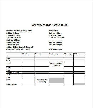 Weekly College Schedule Template College Class Schedule Template 6 Free Pdf Documents