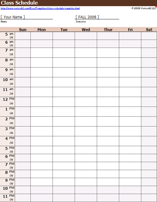 Weekly College Schedule Template Download A Free Weekly Class Schedule Template for Excel
