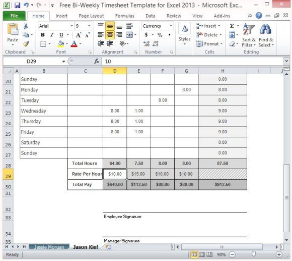 Weekly Employee Timesheet Template Free Bi Weekly Timesheet Template for Excel 2013