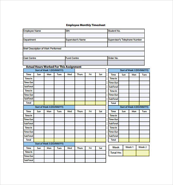 Weekly Employee Timesheet Template Monthly Timesheet Template 23 Download Free Documents