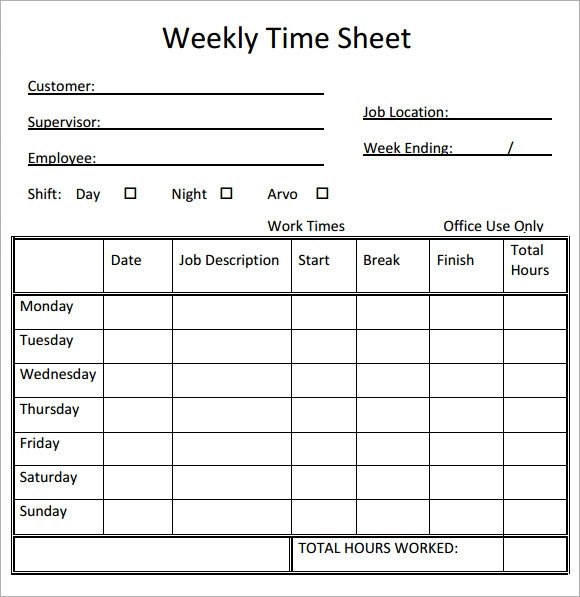 Weekly Employee Timesheet Template Weekly Timesheet Template 18 Free Download In Pdf