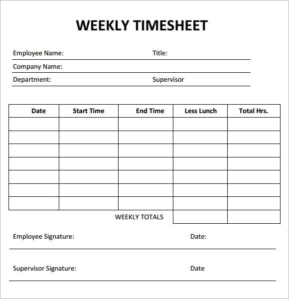 Weekly Employee Timesheet Template Weekly Timesheet Template 7 Free Download for Pdf