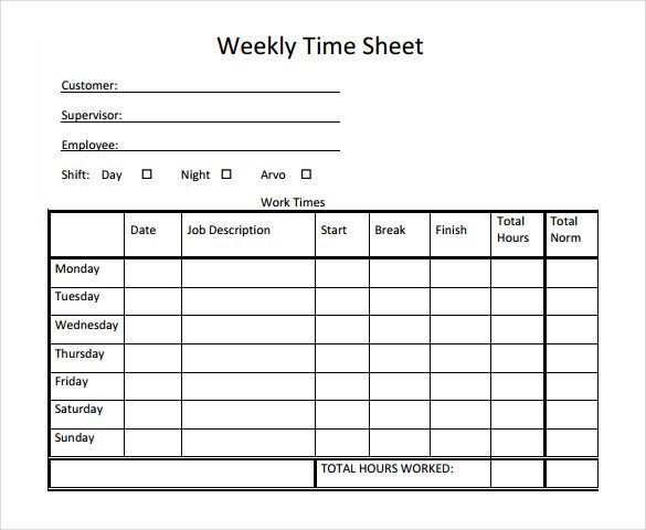 Weekly Employee Timesheet Template Weekly Timesheet Template Word – Emmamcintyrephotography