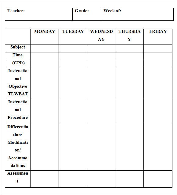 Weekly Lesson Plan Template Doc Sample Weekly Lesson Plan 8 Documents In Pdf Word
