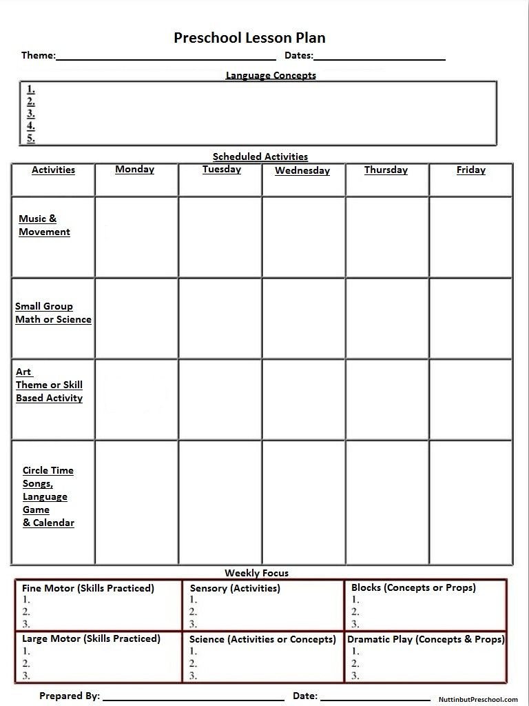 Weekly Lesson Plan Template Pdf Blank Preschool Weekly Lesson Plan Template