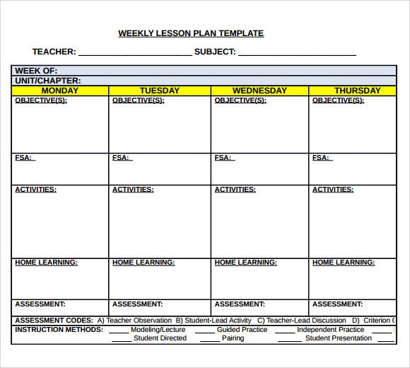 Weekly Lesson Plan Template Sample Middle School Lesson Plan Template 7 Free