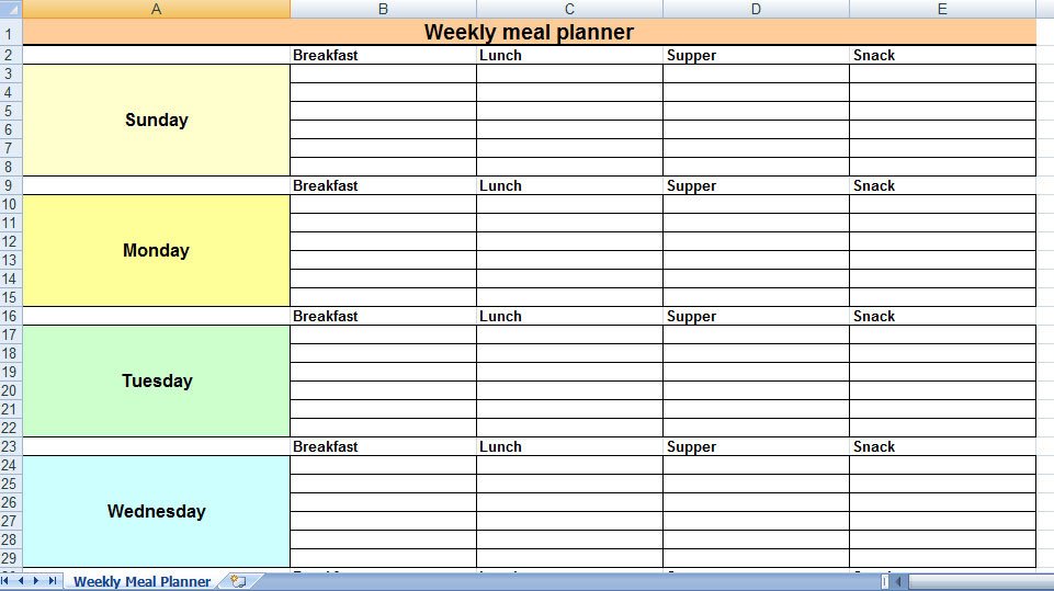Weekly Meal Planner Template Excel Excel Most Effective Uses at Home and for Families