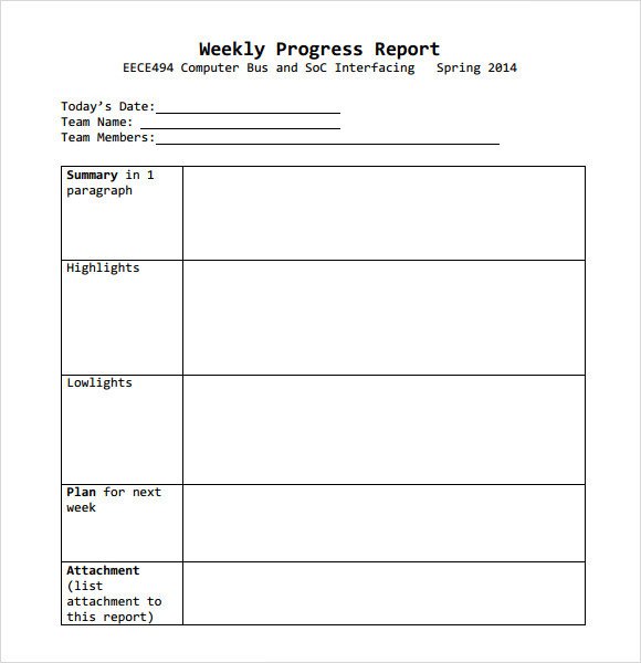 Weekly Progress Report Templates Sample Weekly Progress Report 13 Documents In Pdf Word