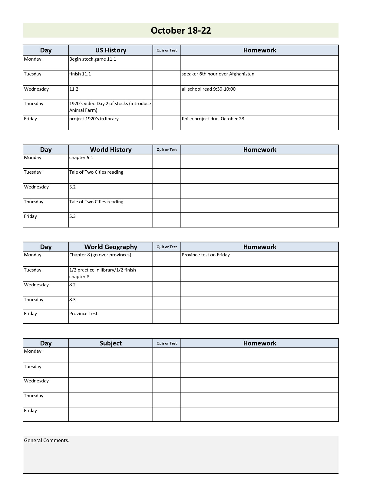 Weekly School Planner Template Daily Project organizer Templates Free