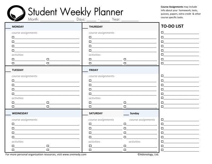 Weekly School Planner Template Day Planner Printable