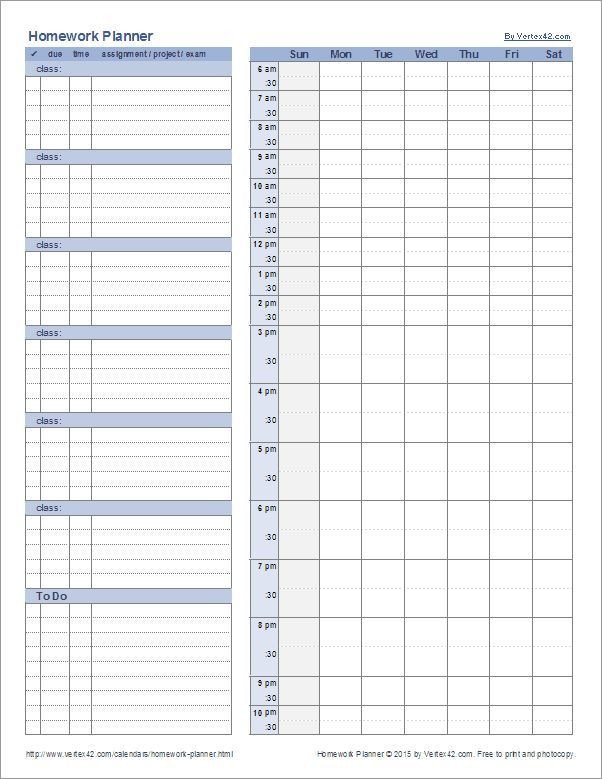 Weekly School Planner Template Download A Free Homework Planner Template for High School