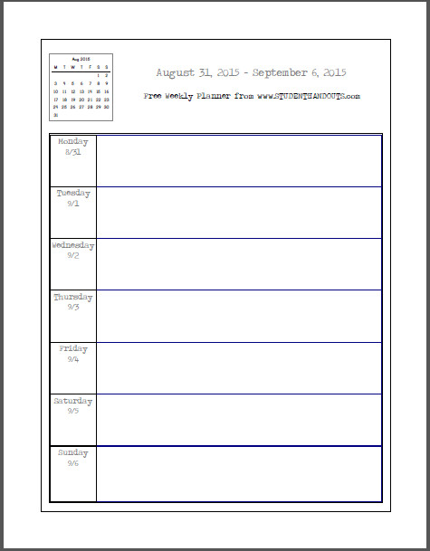 Weekly School Planner Template Free Blank Printable Weekly School Planner