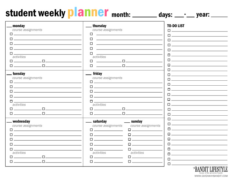 Weekly School Planner Template Printable Student Planner Binder the Bandit Lifestyle