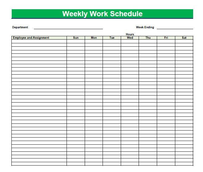 Weekly Time Schedule Template Blank Time Sheets for Employees