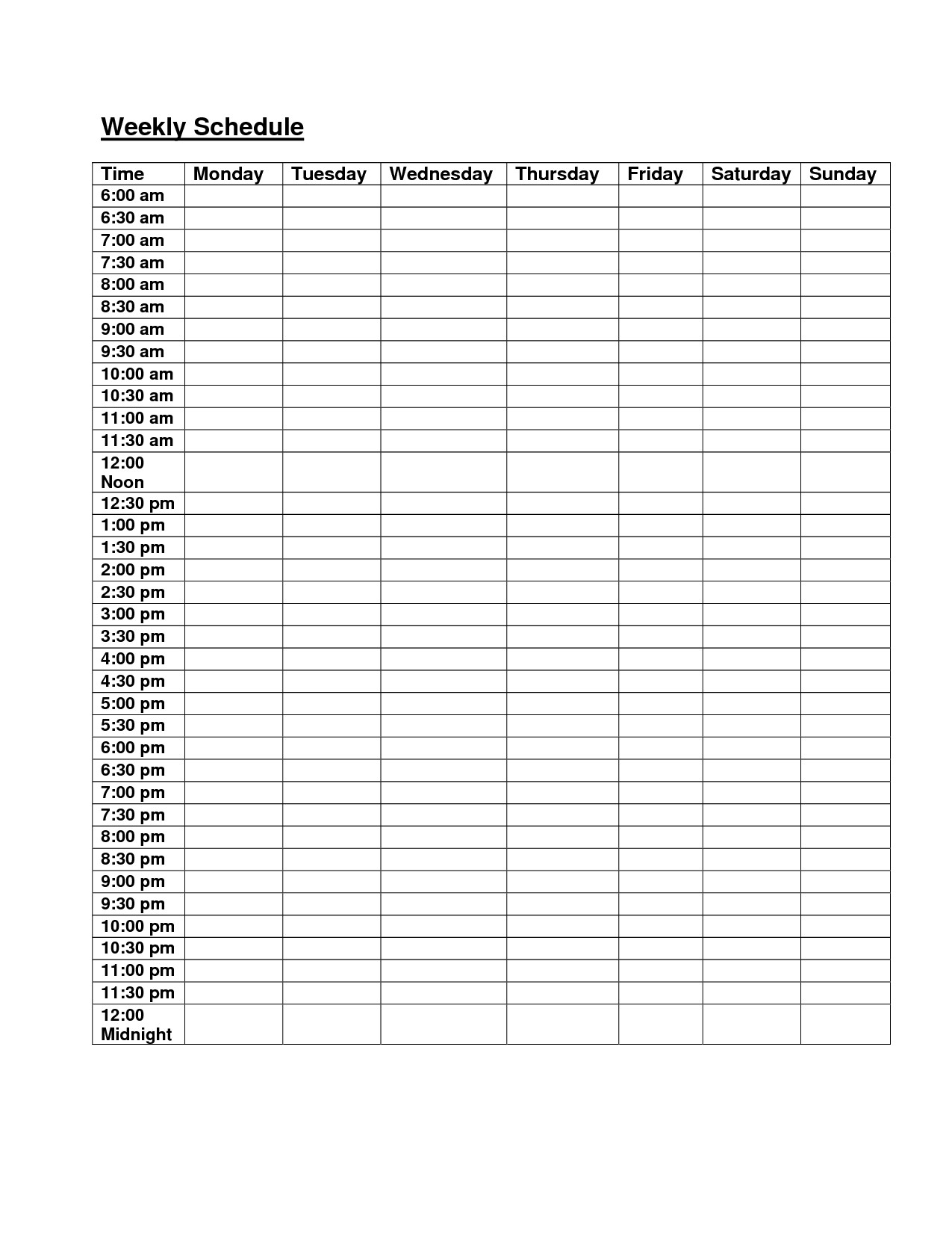Weekly Time Schedule Template Printable Daily Schedule