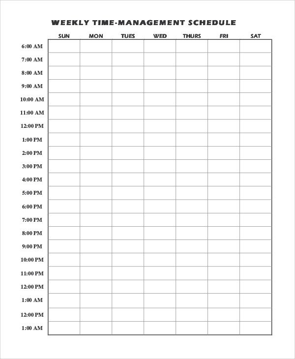 Weekly Time Schedule Template Sample Time Management 7 Documents In Word Pdf