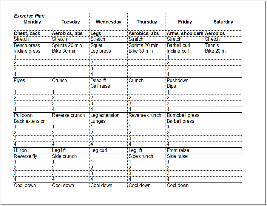 Weekly Workout Schedule Template 9 Free Fitness Schedule Templates In Ms Word and Ms Excel