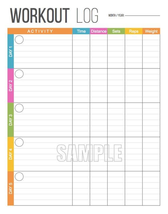Weekly Workout Schedule Template Workout Log Exercise Log Printable for Health and Fitness
