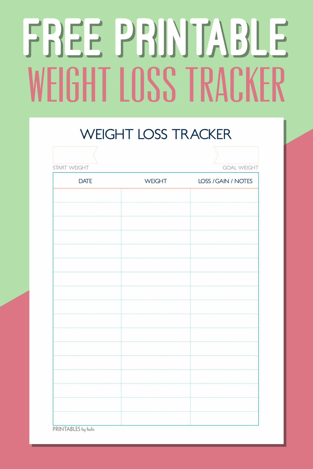 Weight Loss Charts Printable Free Printable Weight Loss Tracker – Instant Download Pdf