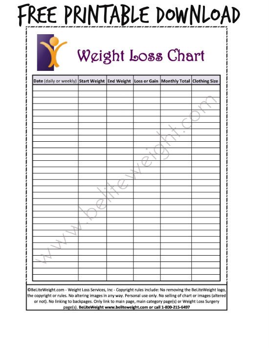 Weight Loss Charts Printable Keeping Track Your Weight Loss Tips & Free Printable