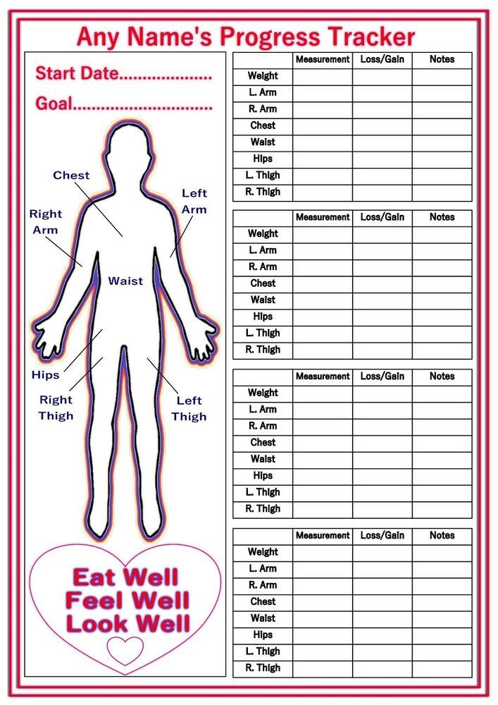 Weight Loss Measurement Charts Personalised Reusable Diet Weight Loss Chart Progress