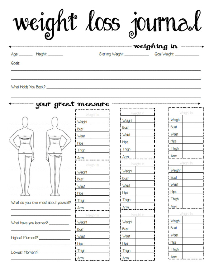 Weight Loss Measurement Charts Weight Loss Journal Free Printable – Choose Fit