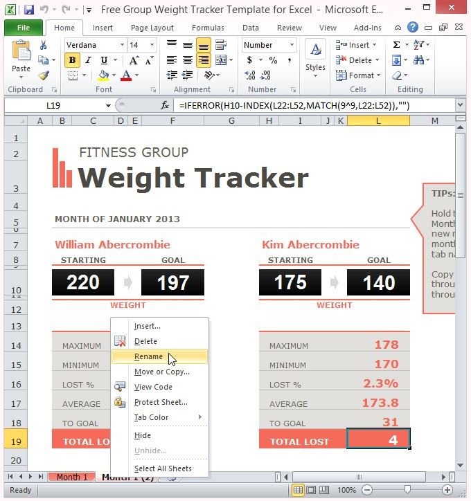 Weight Loss Tracker Template Free Group Weight Tracker Template for Excel