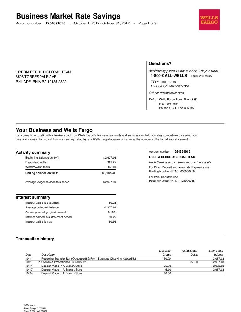 Wells Fargo Bank Statement Template Wells Fargo Bank Statement