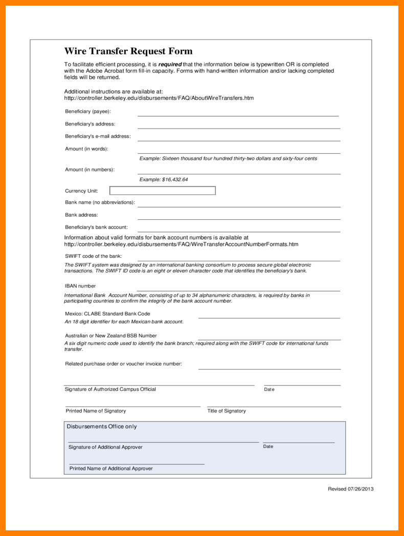 Wire Transfer Instructions Template 7 Wire Transfer Template Word