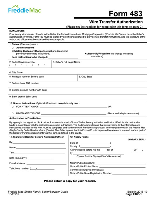 Wire Transfer Instructions Template Fillable form 483 Wire Transfer Authorization Printable
