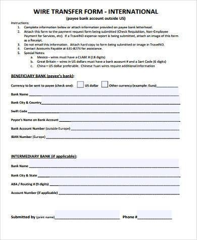 Wire Transfer Instructions Template Wire Transfer form Samples 7 Free Documents In Word Pdf