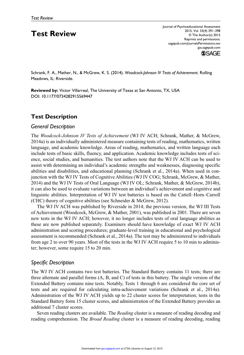 Wj Iv Report Template Pdf Test Review Woodcock Johnson Iv Tests Of Achievement