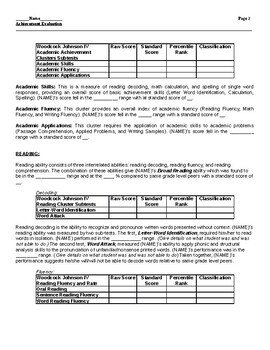 Wj Iv Report Template Woodcock Johnson Iv Report Template by Teacher S House