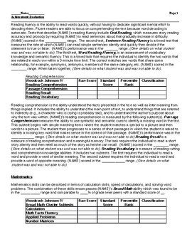 Wj Iv Report Template Woodcock Johnson Iv Report Template by Teacher S House