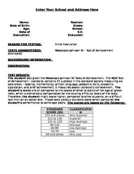 Wj Iv Report Template Woodcock Johnson Iv – Test Of Achievement Standard