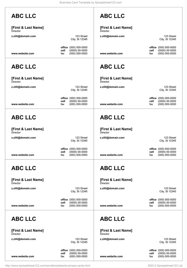 Word Business Card Templates Business Card Templates for Word