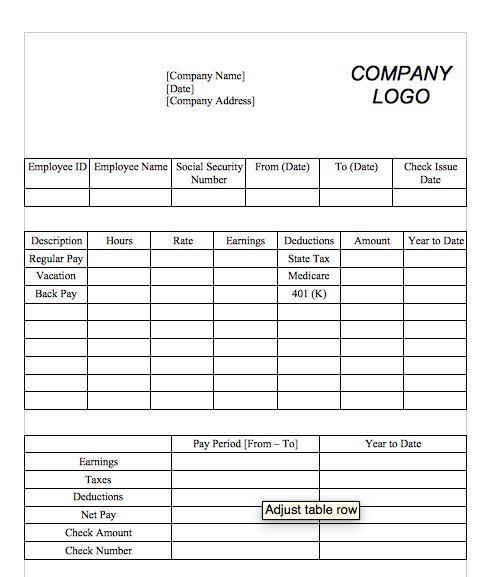 Word Pay Stub Template 25 Great Pay Stub Paycheck Stub Templates