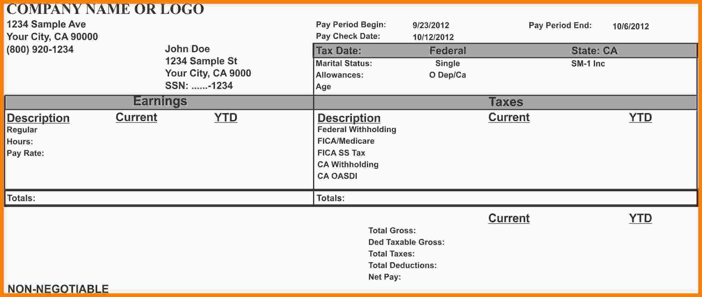 Word Pay Stub Template 8 Pay Stub Template Microsoft Word