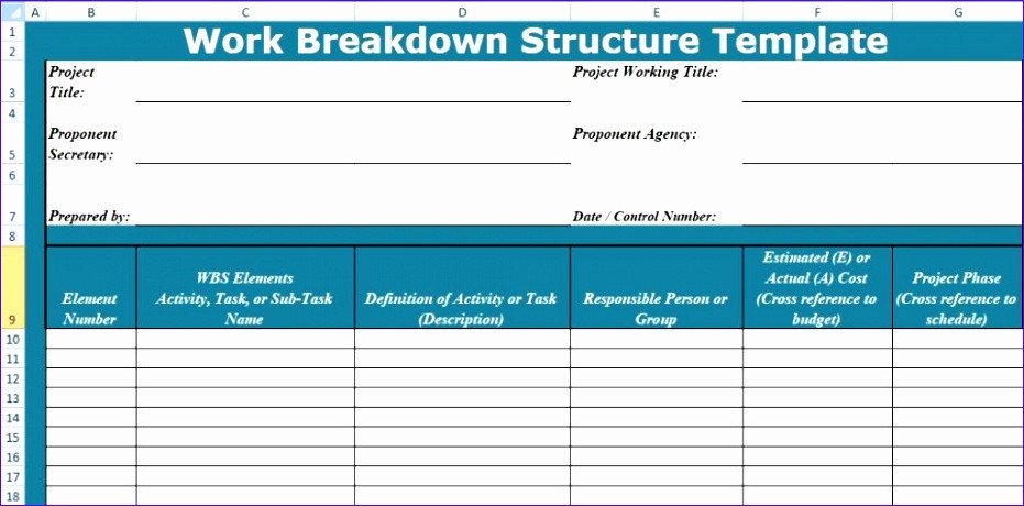 Work Breakdown Structure Excel Template 9 Excel Work Breakdown Structure Template Exceltemplates