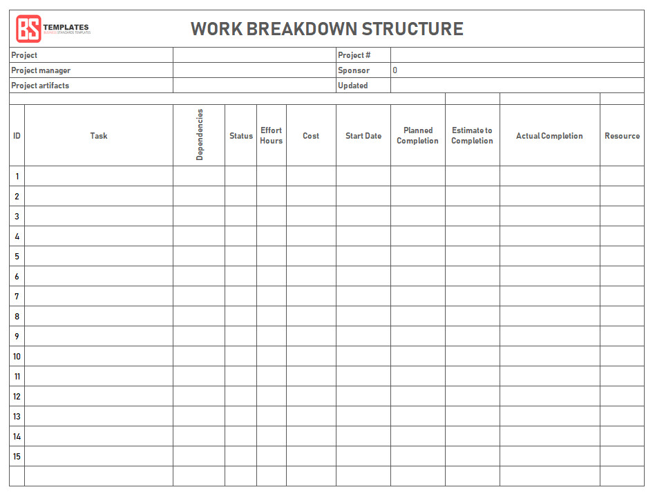 Work Breakdown Structure Excel Template Work Breakdown Structure Wbs Template