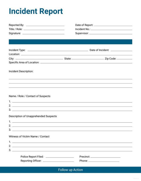 Work Incident Report Template 33 Incident Report format
